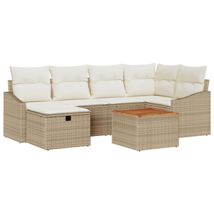 Have Sofa Sæt Sæt af 7 Beige Rattan Udendørs Sofa Sæt