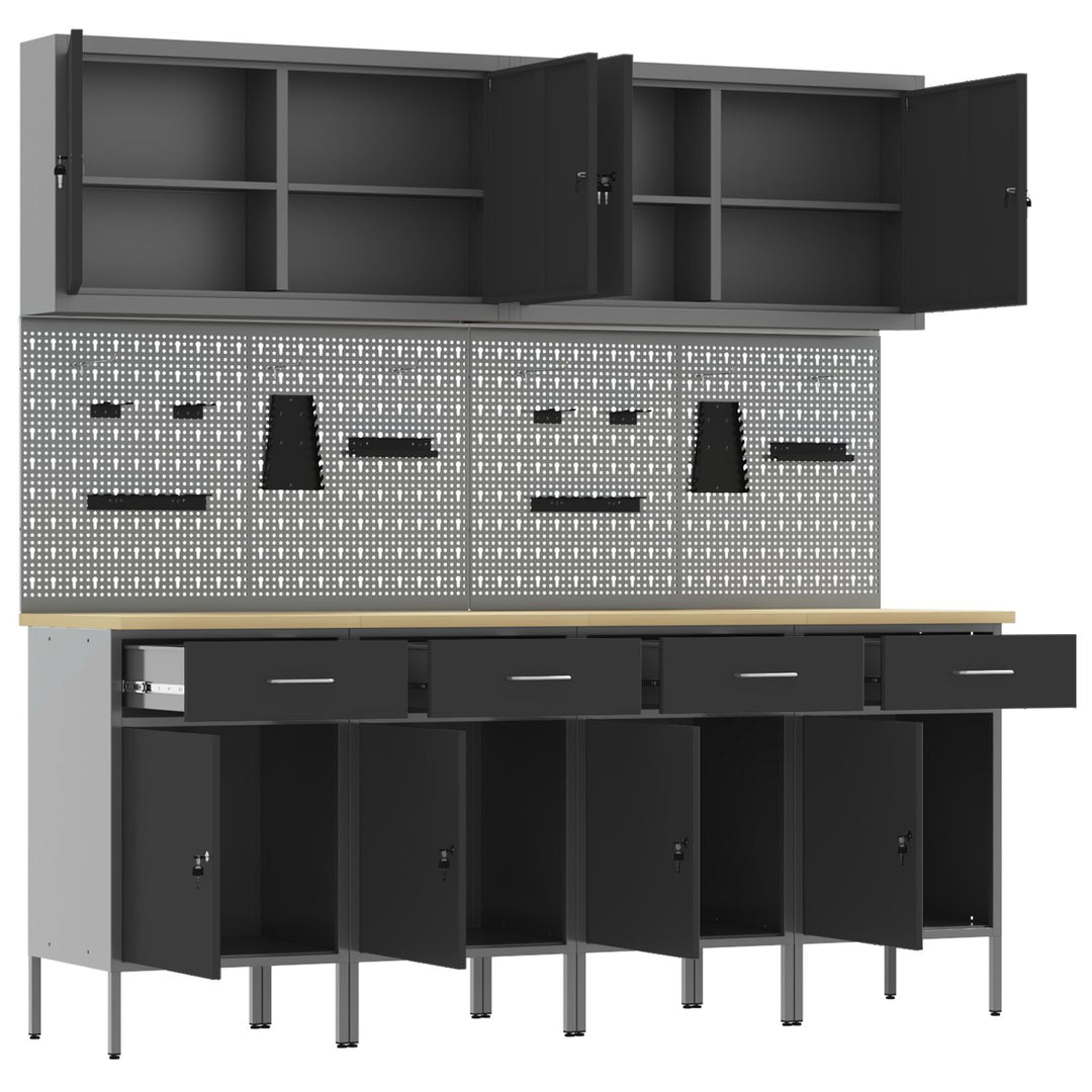10-delt værkstedsskab og pegboard sæt i sort MDF og metal