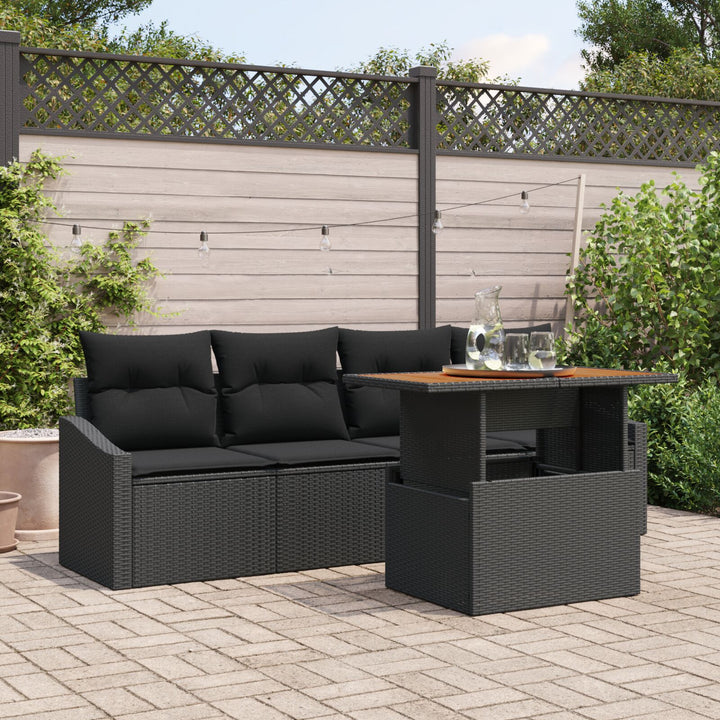 Have Sofa Sæt Sæt af 5 Sort Rattan, Polyester Udendørs Bord
