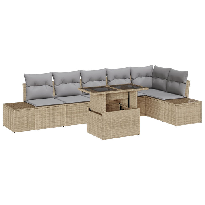 Have Sofa Sæt 7-delt Beige & Grå Poly Rattan, Polyester Stof