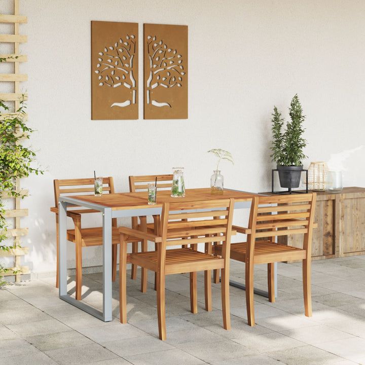 Udendørs Spisebord Grå 140x80x75 cm Stål og Massivt Akacie