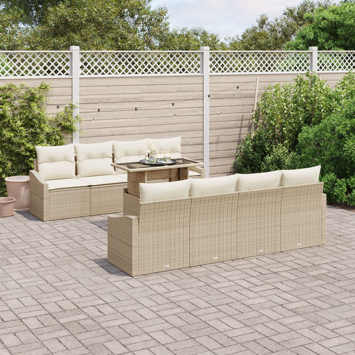 9-delt havesofa sæt med puder beige poly rattan