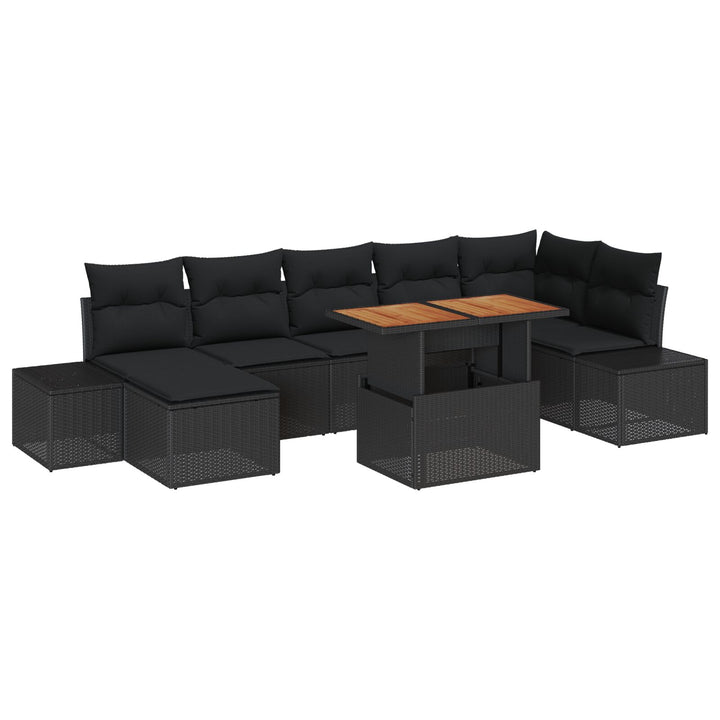 havensofa sæt Sæt på 8 Sort Poly rattan, stål, træ