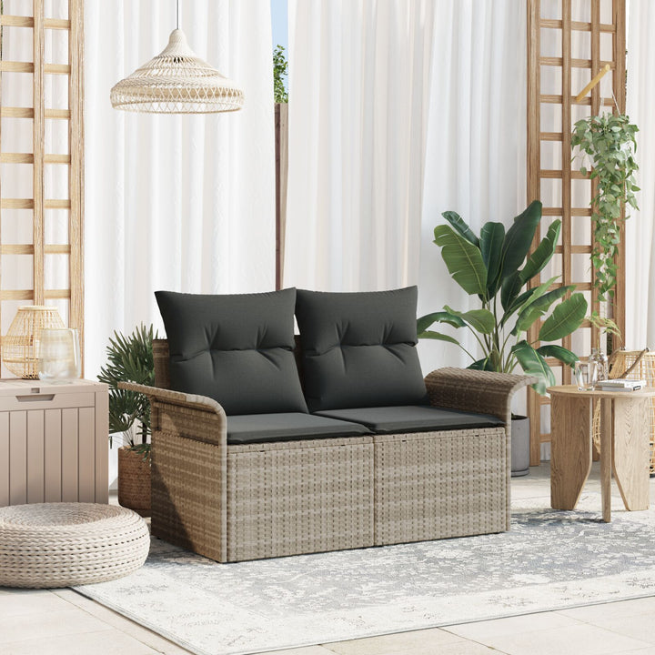 2-personers Have Sofa med opbevaring & puder Lysegrå Poly rattan