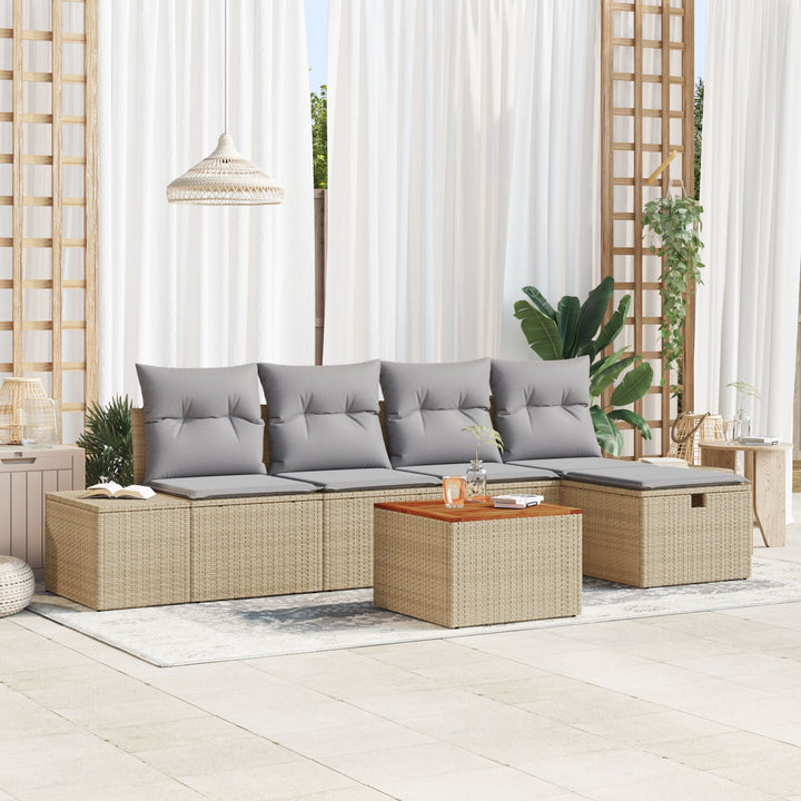 Have Sofa Sæt 6-delt Beige, Grå Rattan, Polyester Have Sofa Sæt