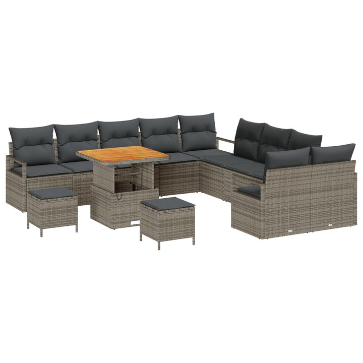 13-delt Havemøbelsofa Sæt med puder Grå Poly Rattan Akaciatræ, vidaXL 2-personers Havemøbelsofa med opbevaring & puder Grå Poly Rattan, vidaXL 3-delt Havemøbelspisesæt med puder Grå Poly Rattan Akaciatræ