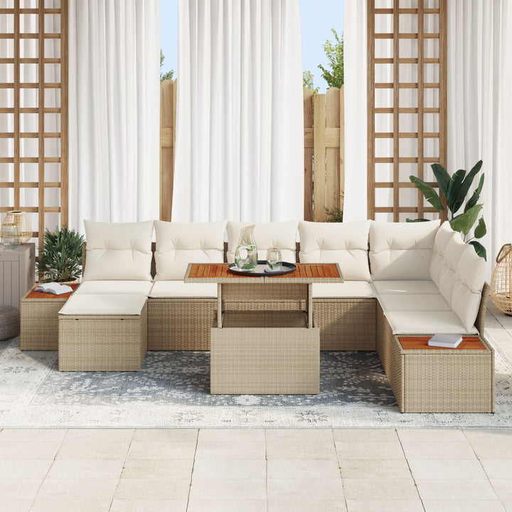 Havemøbel Sæt 9-delt Beige og creme Rattan og polyester