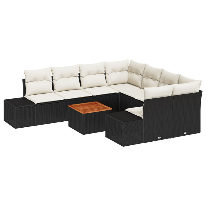 Havesofa Sæt 9 dele Sort og creme Poly rattan og polyester puder