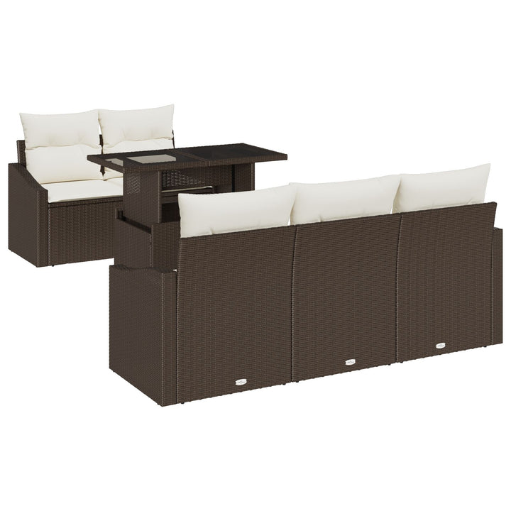 Have Sofa Sæt Sæt af 6 Brun Poly Rattan, Stof Have Sofa Sæt