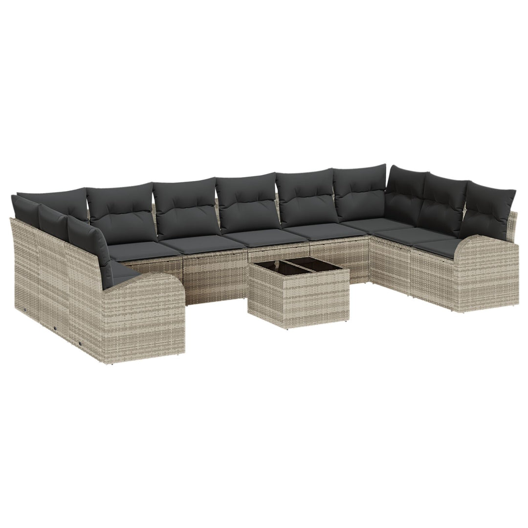 11 Stykke Have Sofa Sæt med Puder Grå Poly Rattan