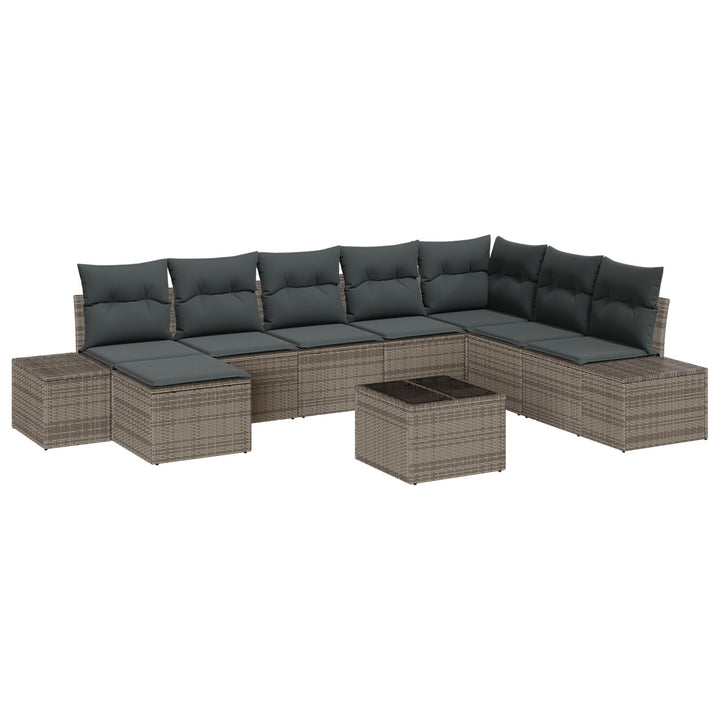 Have Sofa Sæt Sæt af 9 Grå Rattan Havehjørnesofa Rektangulær