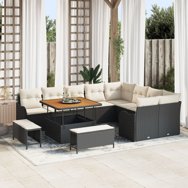 12 Stykke Havemøbel Sæt med Puder Sort Poly Rattan Acacia, vidaXL 2-personers Havemøbel Sofa med Opbevaring & Puder Sort Poly Rattan, vidaXL 3 Stykke Havemøbel Sæt med Puder Sort Poly Rattan Acacia