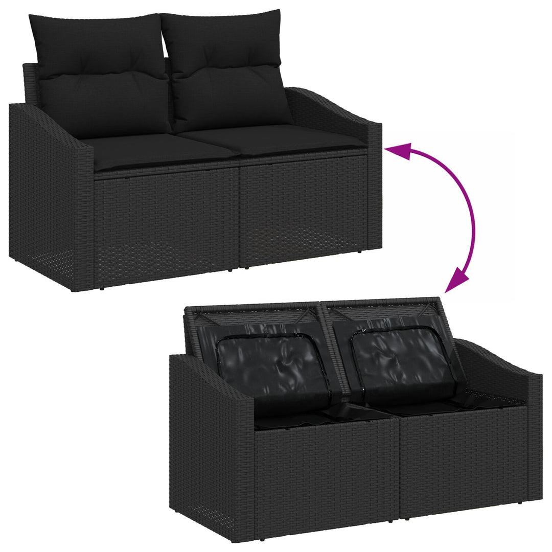 Havemøbel Sofa Sæt Sæt af 7 Sort Rattan Udendørs Sofa Sæt