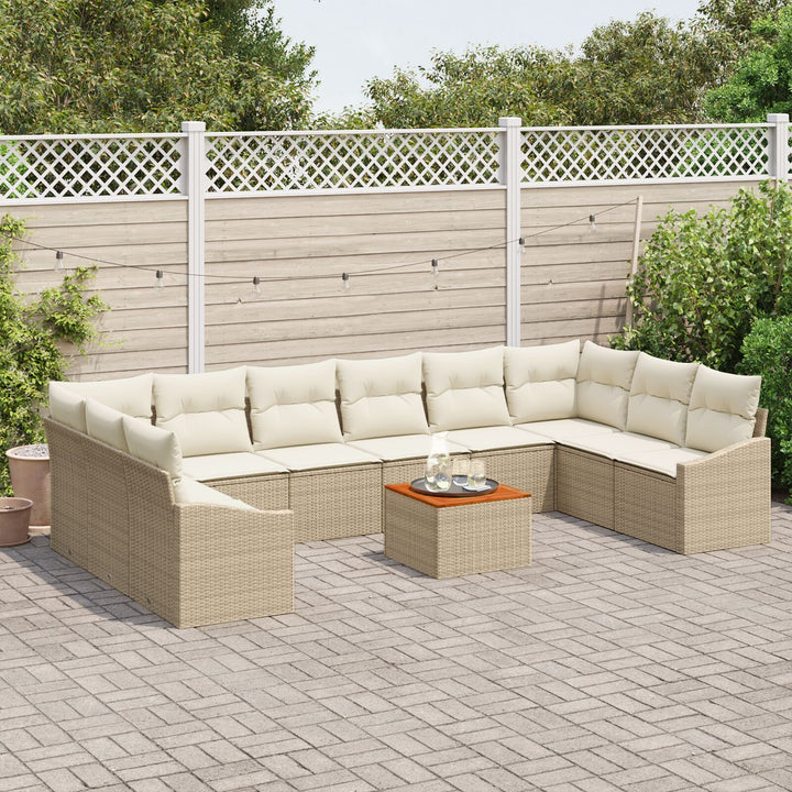 11 Delers Have Sofa Sæt med Puder Beige Poly Rattan Akacia