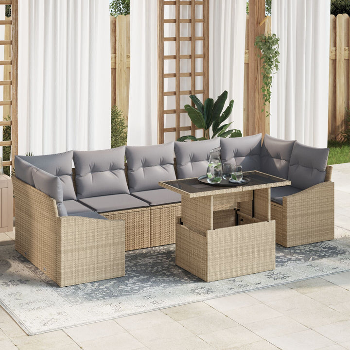 Have Sofa Sæt 8 Personer Beige og Grå Rattan, Glas, Polyester