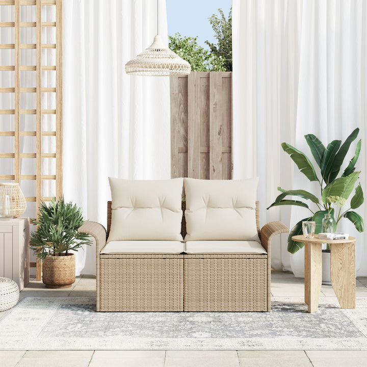 2-personers Have Sofa med Opbevaring & Puder Beige Poly Rattan