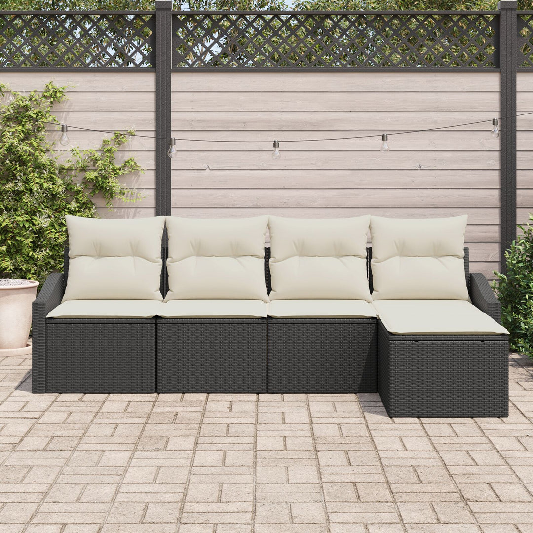 Have Sofa Sæt 5 Stykker Sort og creme Rattan og polyester