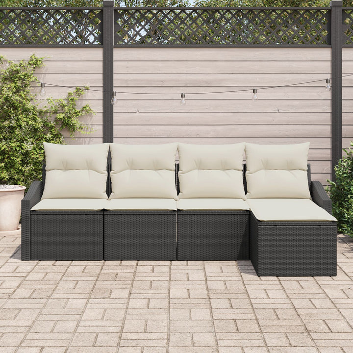 Have Sofa Sæt 5 Stykker Sort og creme Rattan og polyester