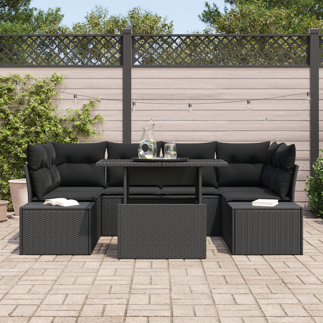 Have Sofa Sæt 7 Stykke Sort Polyrattan, glas Have Sofa Sæt