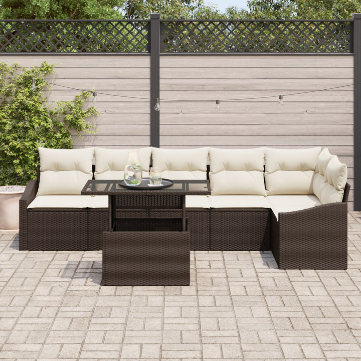 Have Sofa Sæt Sæt af 7 Brun Rattan Have Sofa Sæt Rektangulær
