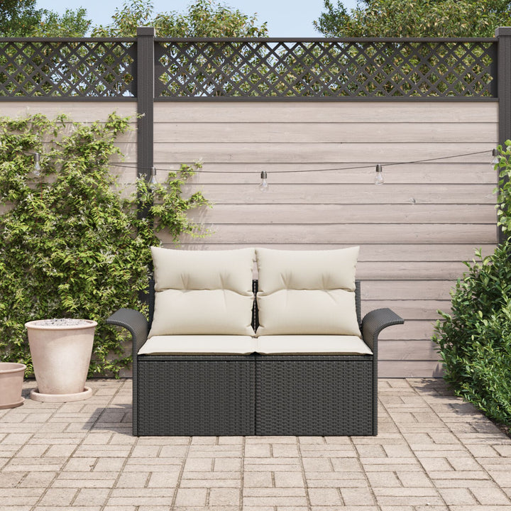 2-personers havensofa med puder sort poly rattan