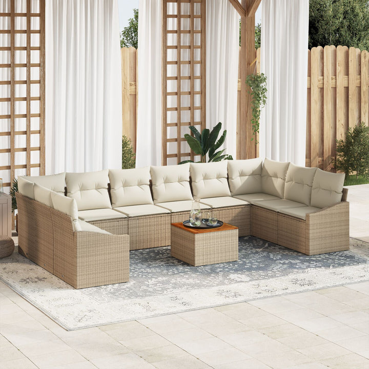 11 Delers Have Sofa Sæt med Puder Beige Poly Rattan Akacia