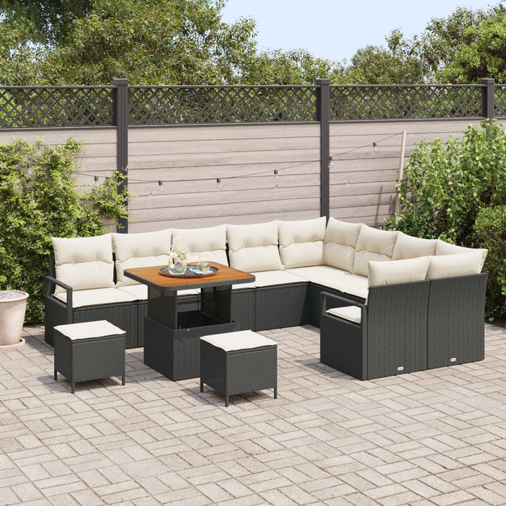 12 Stykke Have Sofa Sæt med Puder Sort Poly Rattan Akacietræ, vidaXL 2-Sæders Have Sofa med Opbevaring & Puder Sort Poly Rattan, vidaXL 3 Stykke Have Spise Sæt med Puder Sort Poly Rattan Akacietræ