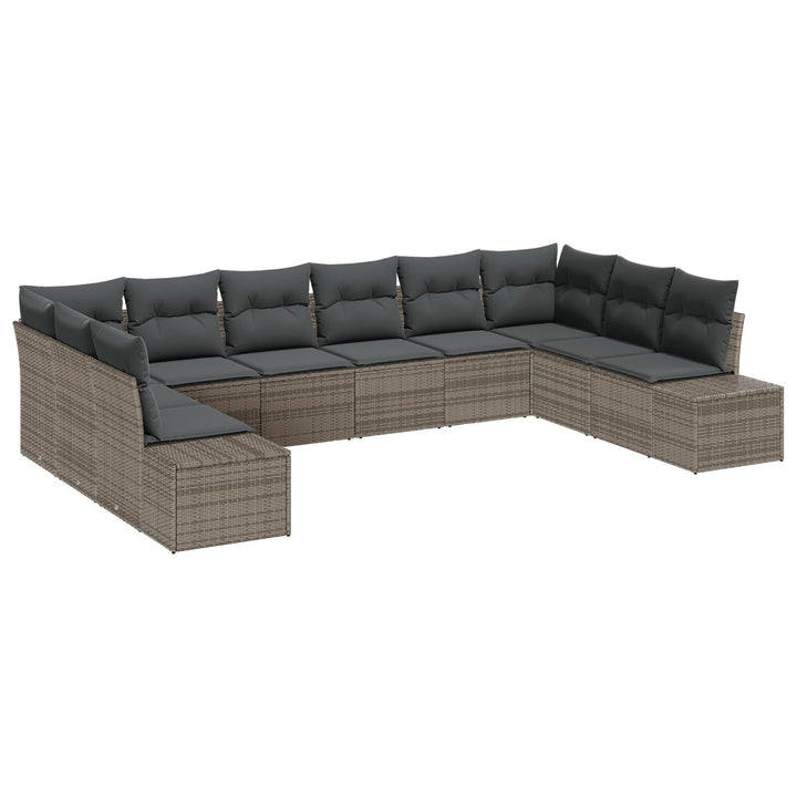 10 dele have sofa sæt med puder grå poly rattan