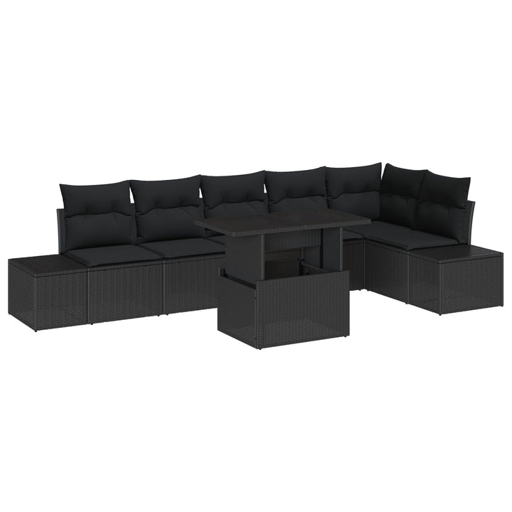 havemøbel sæt 7-delt Kulsort Rattan, polyester