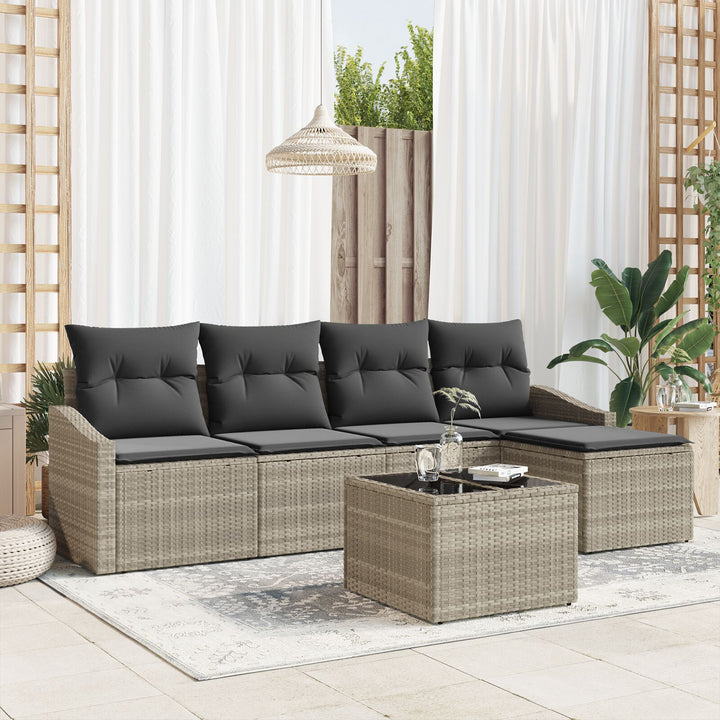 Have Sofa Sæt 6 Stykker Beige Rattan Udendørs Sofa Rektangulær