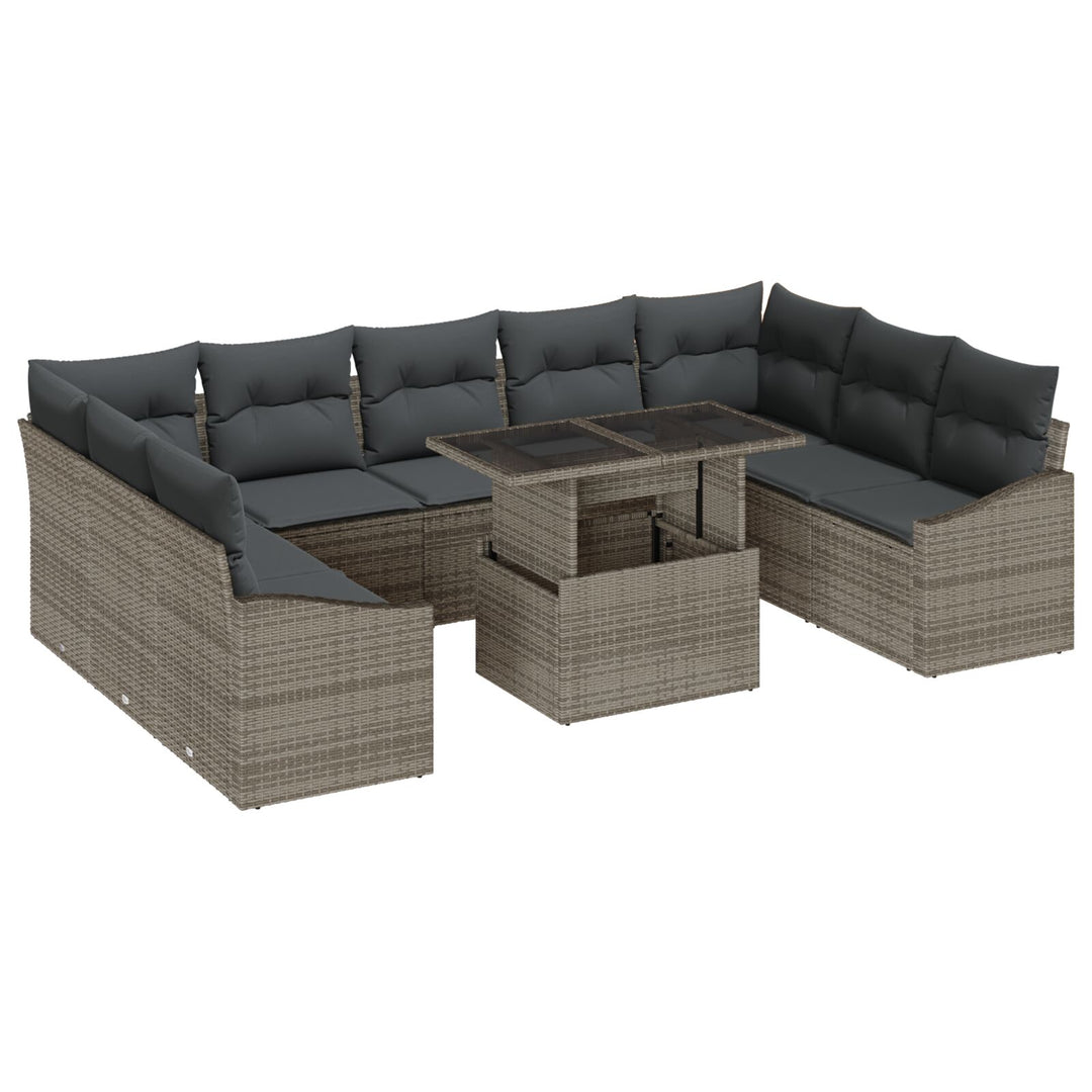 10 Styk Have Sofa Sæt med Puder Grå Poly Rattan