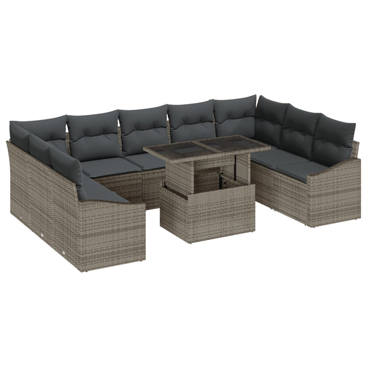 10 Styk Have Sofa Sæt med Puder Grå Poly Rattan