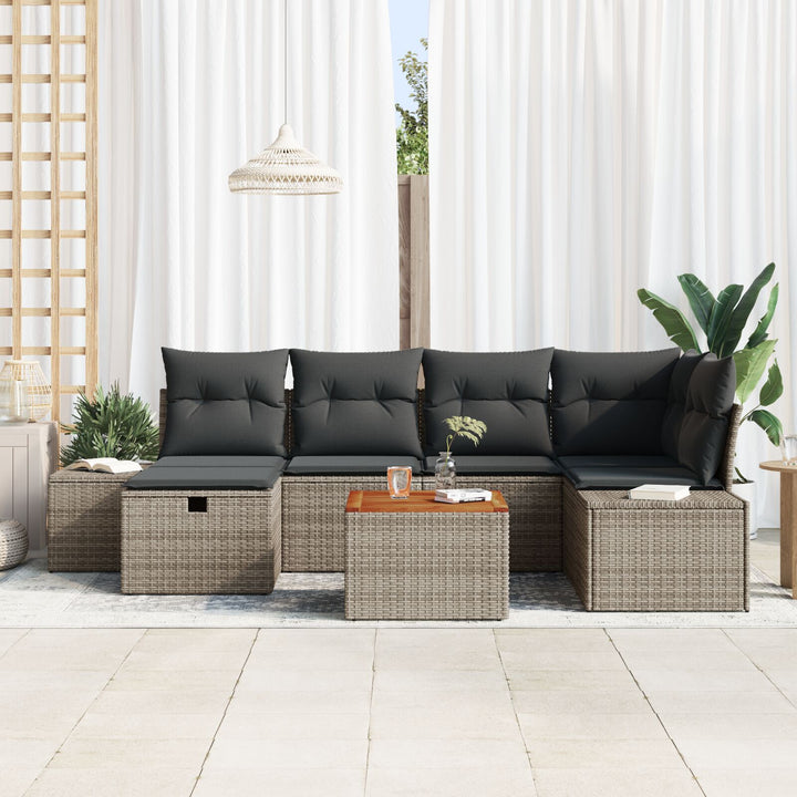 Have Sofa Sæt Sæt af 7 Grå Poly Rattan Udendørs Sofa