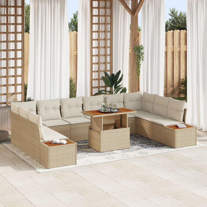 11-delt Have Spise Sæt med Puder Beige Poly Rattan Akacia