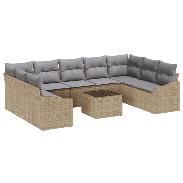 Have Sofa Sæt 10-delt Beige, Grå Poly Rattan, Stof Udendørs Sofa