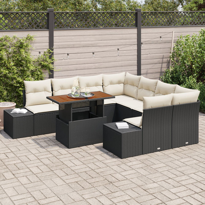 Have Sofa Sæt 9 stk Sort Rattan Have Sofa Rektangulær Moderne