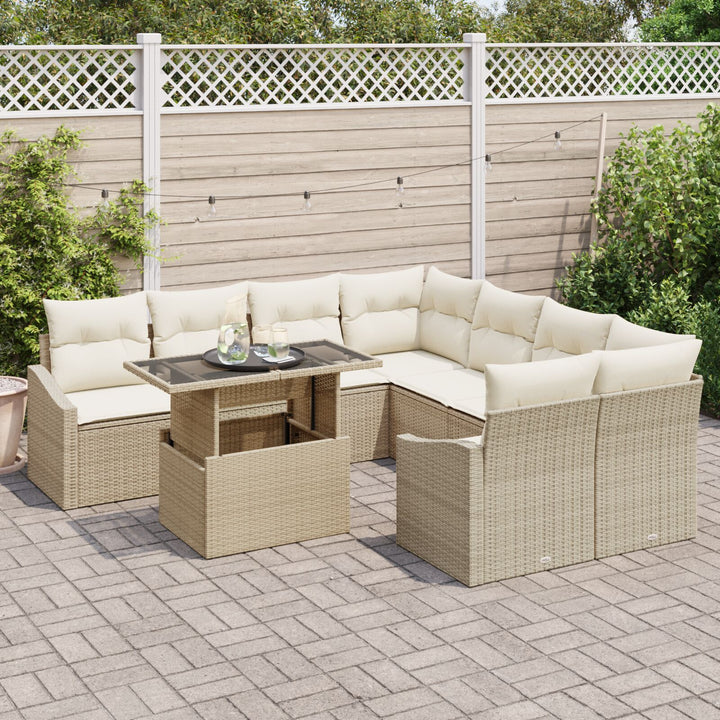 Have Sofa Sæt 9 Del Beige Rattan Udendørs Bord Rektangulær