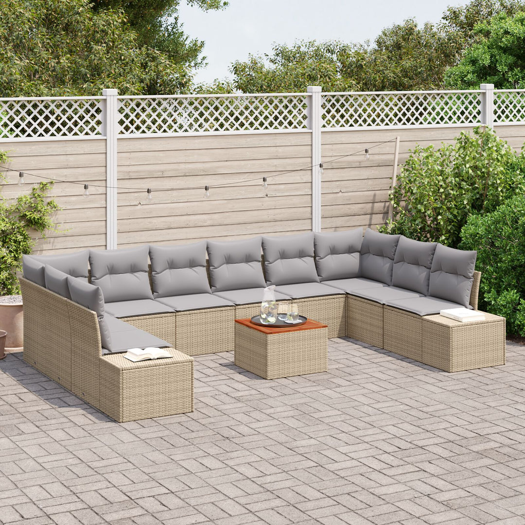 11 dele have sofa sæt med puder beige poly rattan akaci