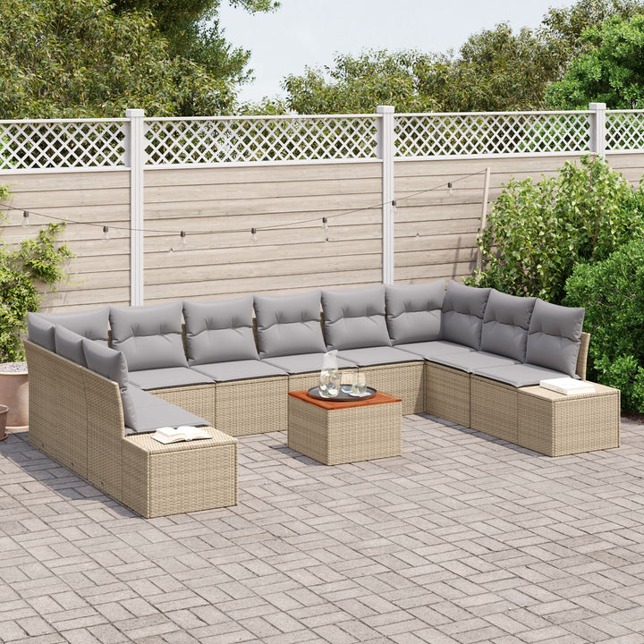 11 dele have sofa sæt med puder beige poly rattan akaci