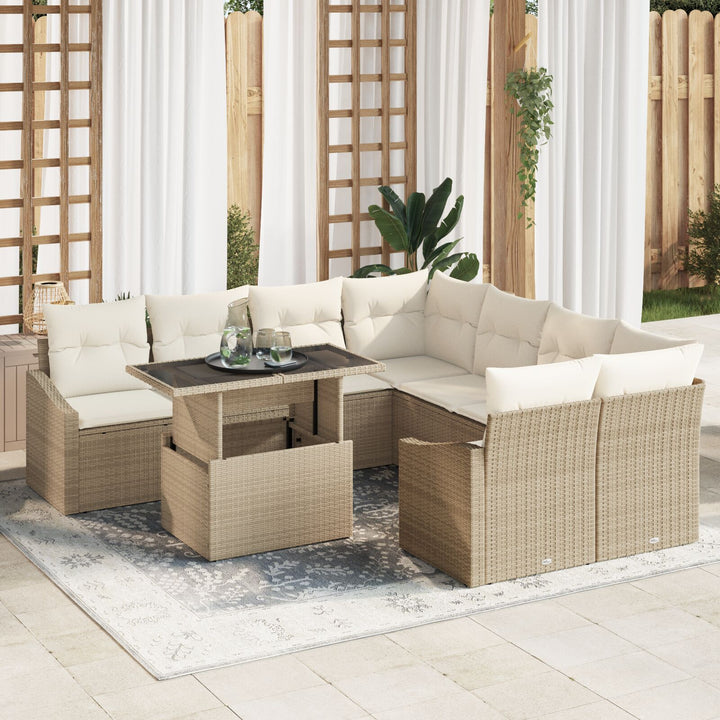 Have Sofa Sæt 9 Del Beige Rattan Udendørs Bord Rektangulær