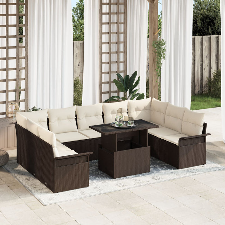 10 dele have sofa sæt med puder brun poly rattan