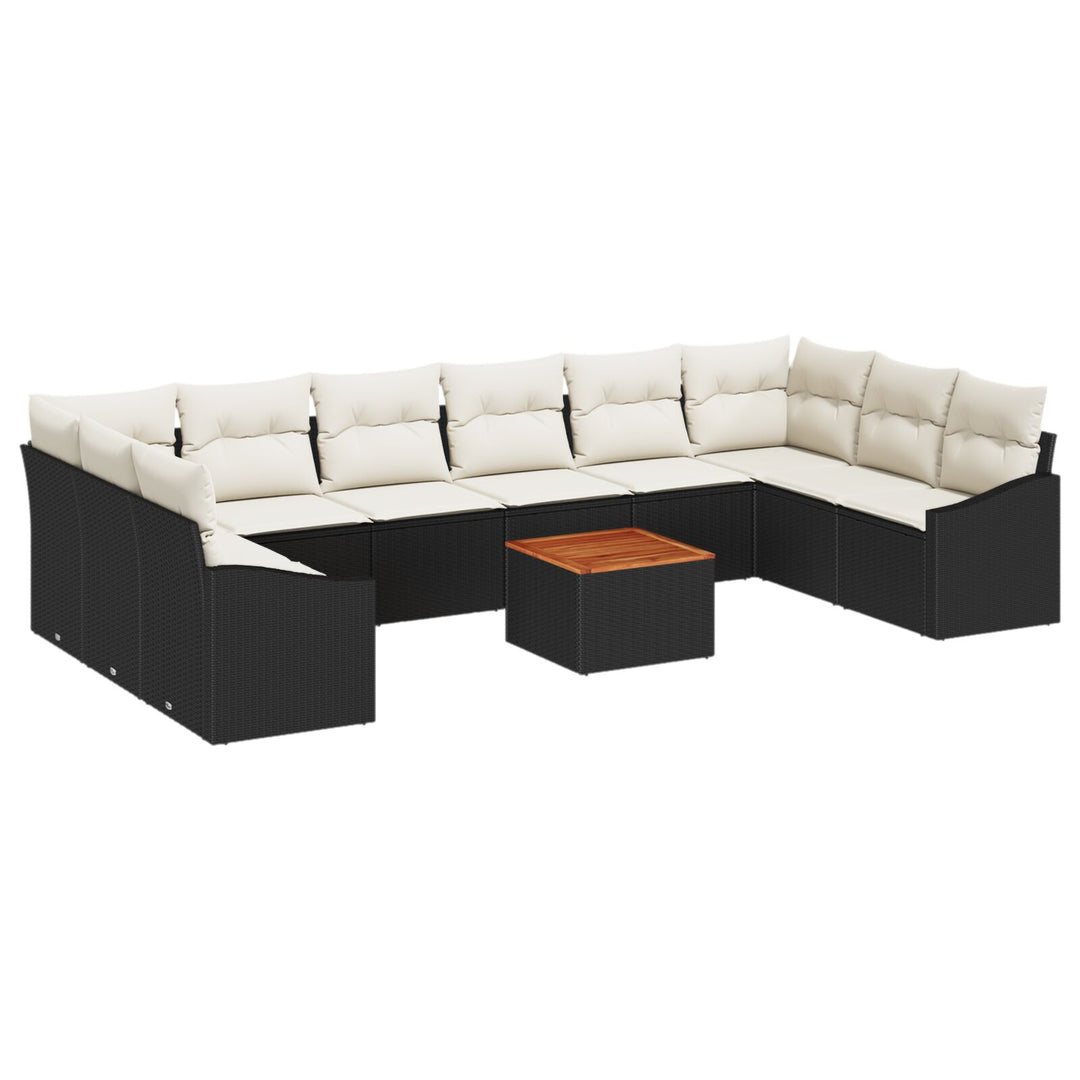 11 Dele Have Sofa Sæt med Puder Sort Poly Rattan Akacietræ