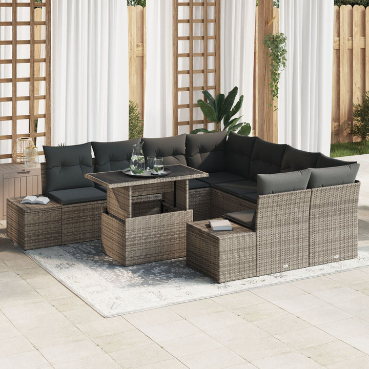 Have Sofa Sæt 9 Personer Grå, Brun Rattan, Polyester