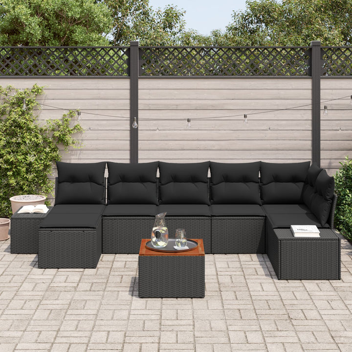 Have Sofa Sæt 8 Stykker Sort Rattan og Træ Rummeligt