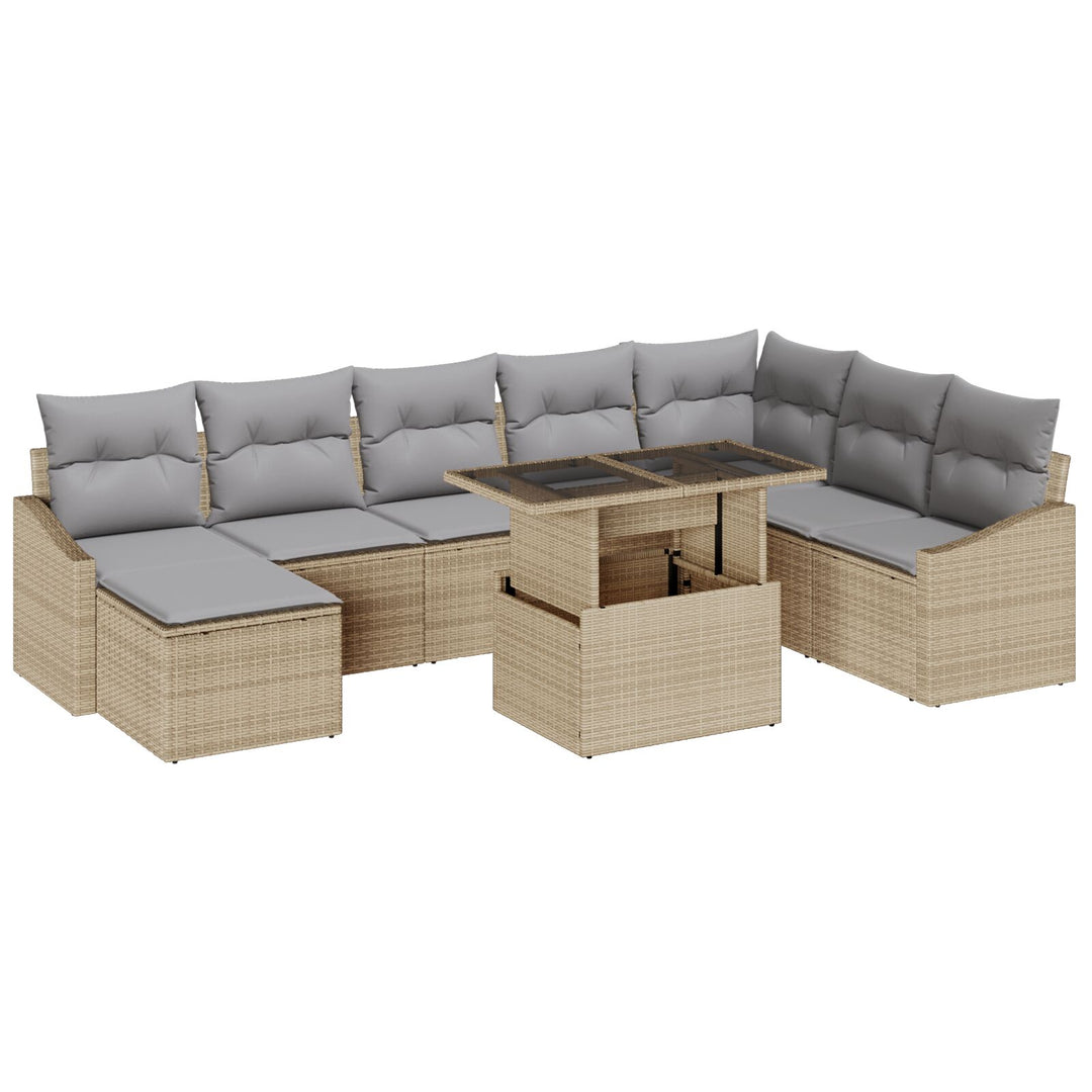 Havemøbel Sæt 9 del Beige, Grå Poly Rattan, Polyester