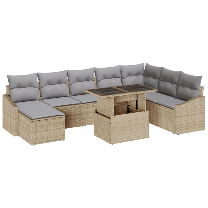 Havemøbel Sæt 9 del Beige, Grå Poly Rattan, Polyester