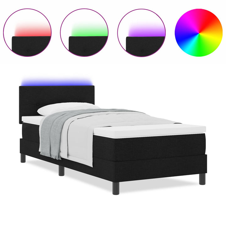 Sengestel med Madras Jet Black, Cool White Stof 100 x 200 cm
