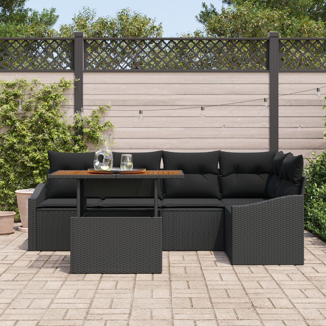 Have Sofa Sæt Sæt af 6 Sort Poly Rattan, Glas Have Hjørnesofa