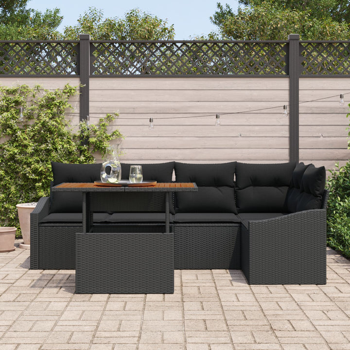 Have Sofa Sæt Sæt af 6 Sort Poly Rattan, Glas Have Hjørnesofa