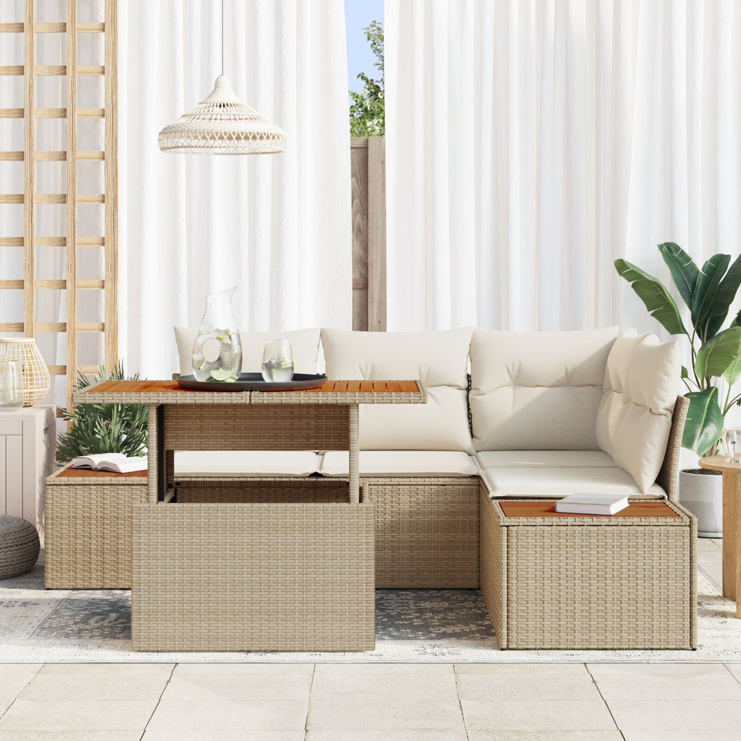Have Sofa Sæt 5 Stk Beige Rattan Hjørnesofa Rektangulær